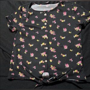 Forever 21 Kids Floral Button-Up Shirt - Black with Pink and Yellow Accents